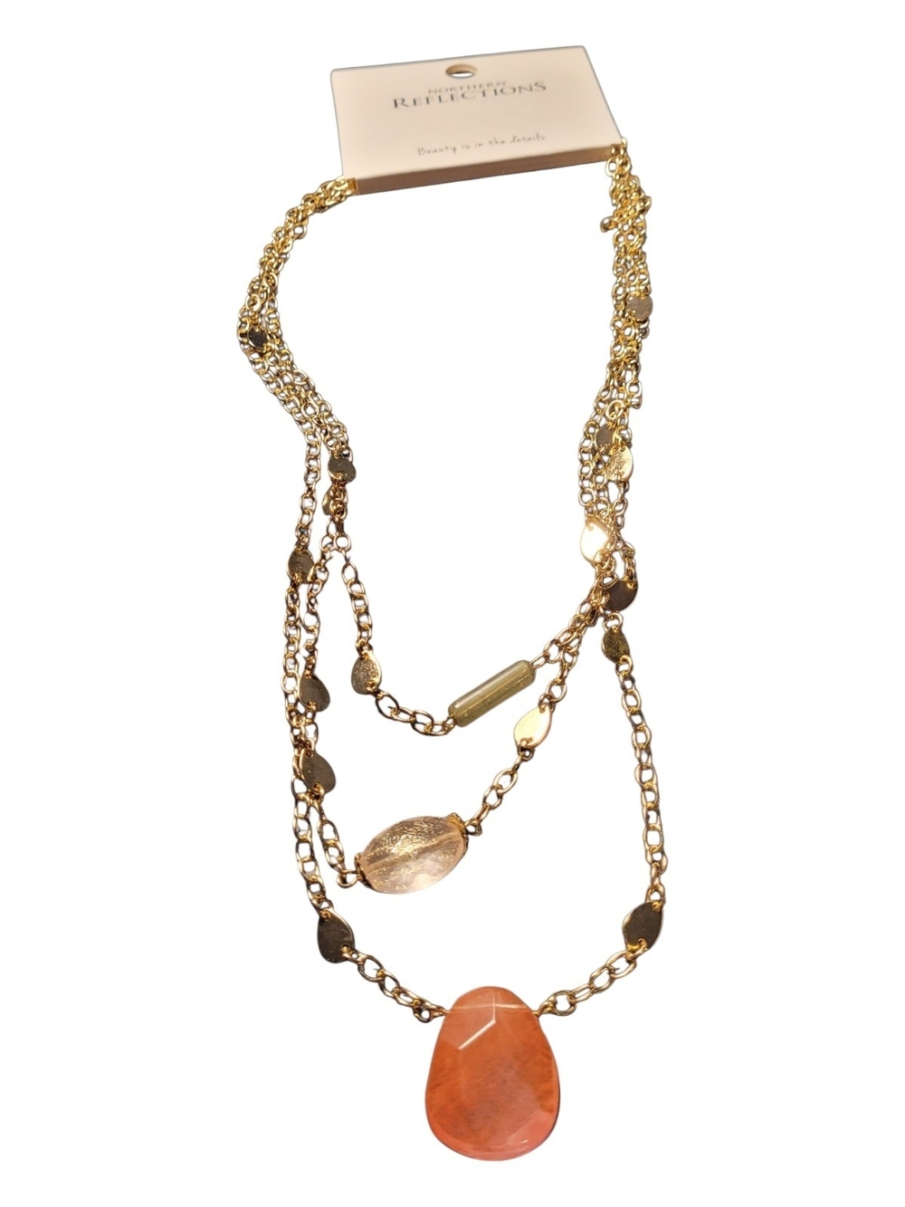 Northern Reflections Gold-Tone Layered Necklace with Coral Focal Bead